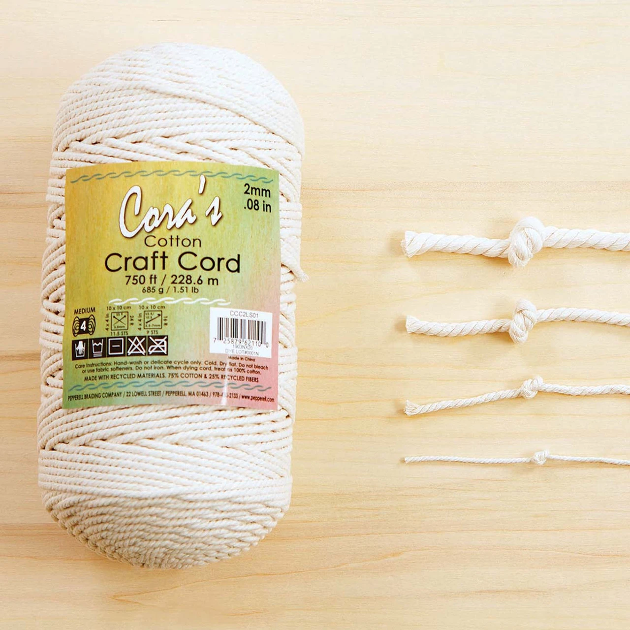 Pepperell Crafts Natural Cotton Craft Cord 1mm/1,000ft