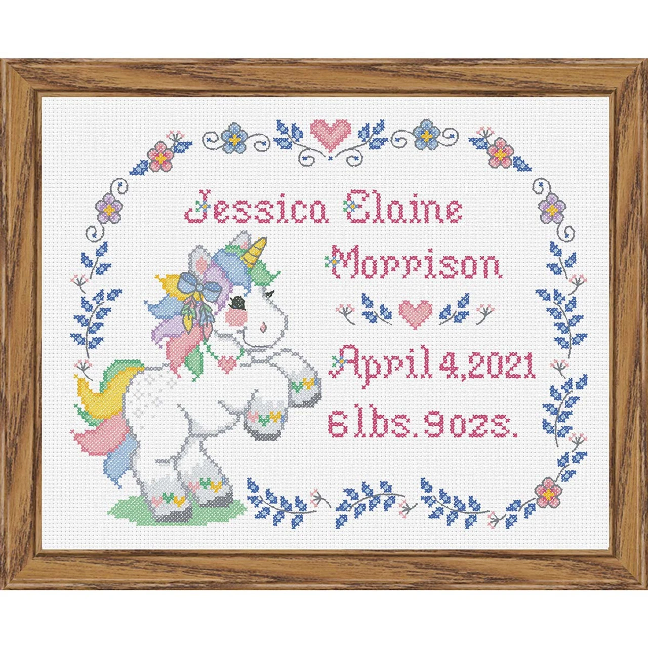 Baby By Herrschners Boho Rainbow Unicorn Birth Record Counted Cross-Stitch Kit