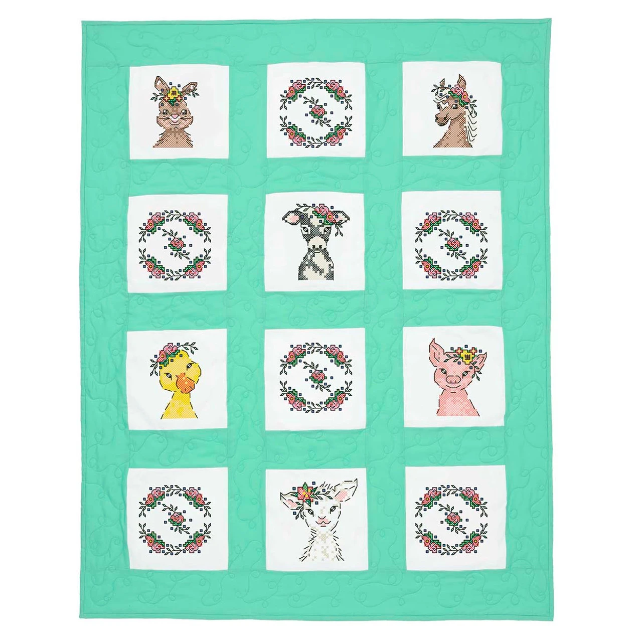 Herrschners Flower Farm Animals Kid's Quilt Blocks Stamped Cross-Stitch