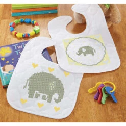 Herrschners Elephant Parade Bibs Stamped Cross-Stitch Kit