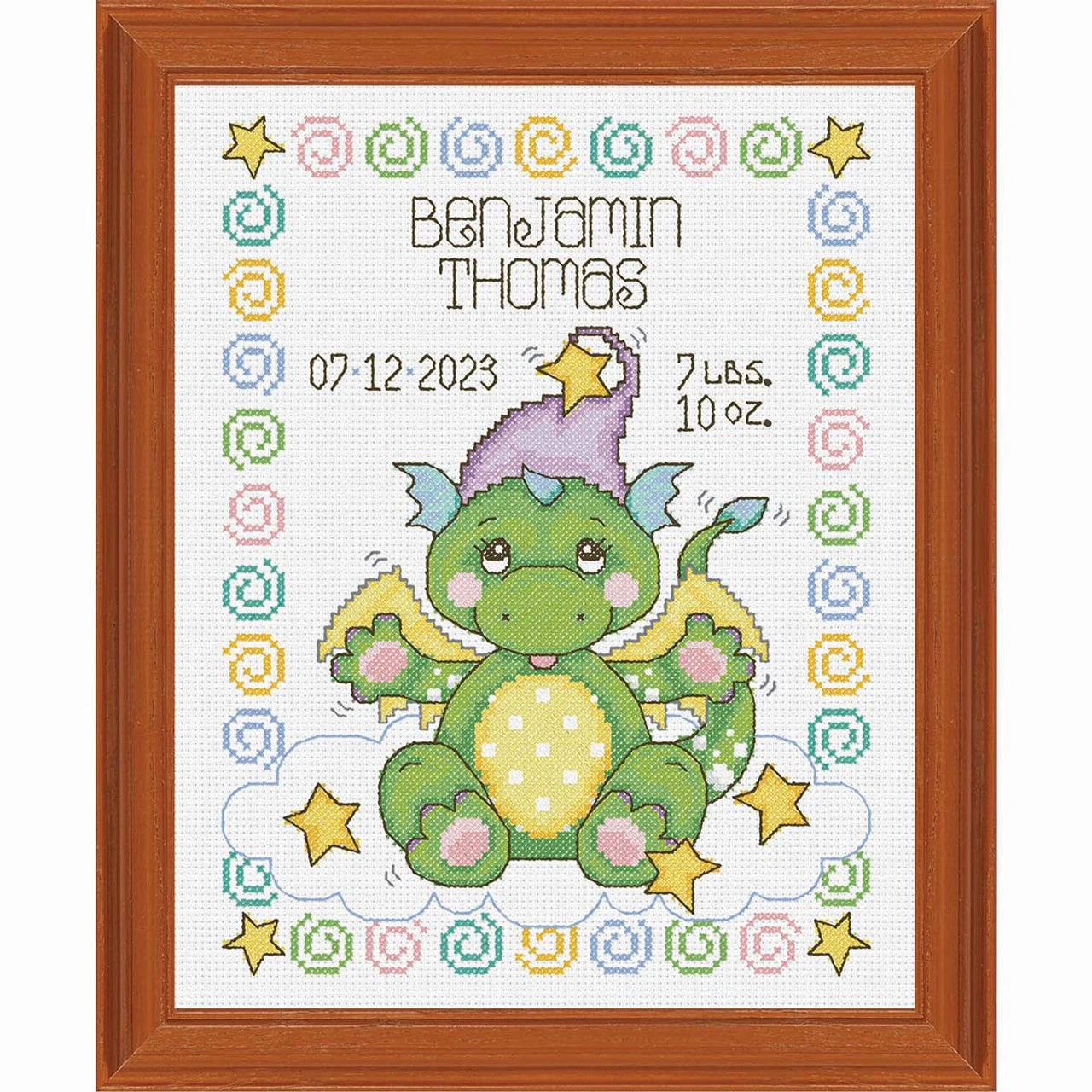 Baby By Herrschners Sleepy Dragons Birth Record Counted Cross-Stitch Kit
