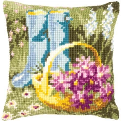 Vervaco Garden Rain Boots Pillow Cover Needlepoint Kit