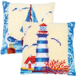 Vervaco Lighthouse & Sailboat Set Needlepoint Canvas