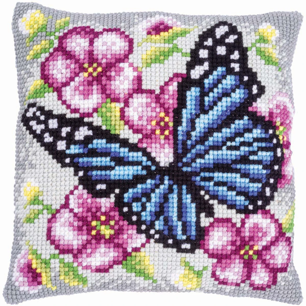 Vervaco Butterfly Among Flowers Pillow Cover Needlepoint Kit
