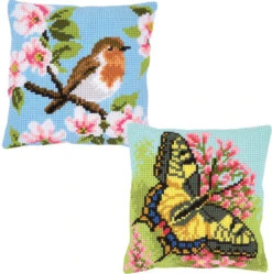 Vervaco Birds & Butterflies Pillow Covers Needlepoint Kit
