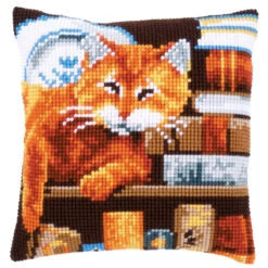Vervaco Cross Stitch Cushion Cat & Books Needlepoint Kit