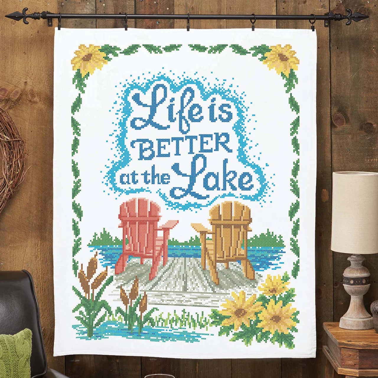 Herrschners Better At The Lake Quilt Top Stamped Cross-Stitch Kit