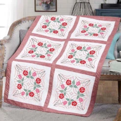 Herrschners Pearl Quilt Blocks Stamped Cross-Stitch Or Stamped Embroidery