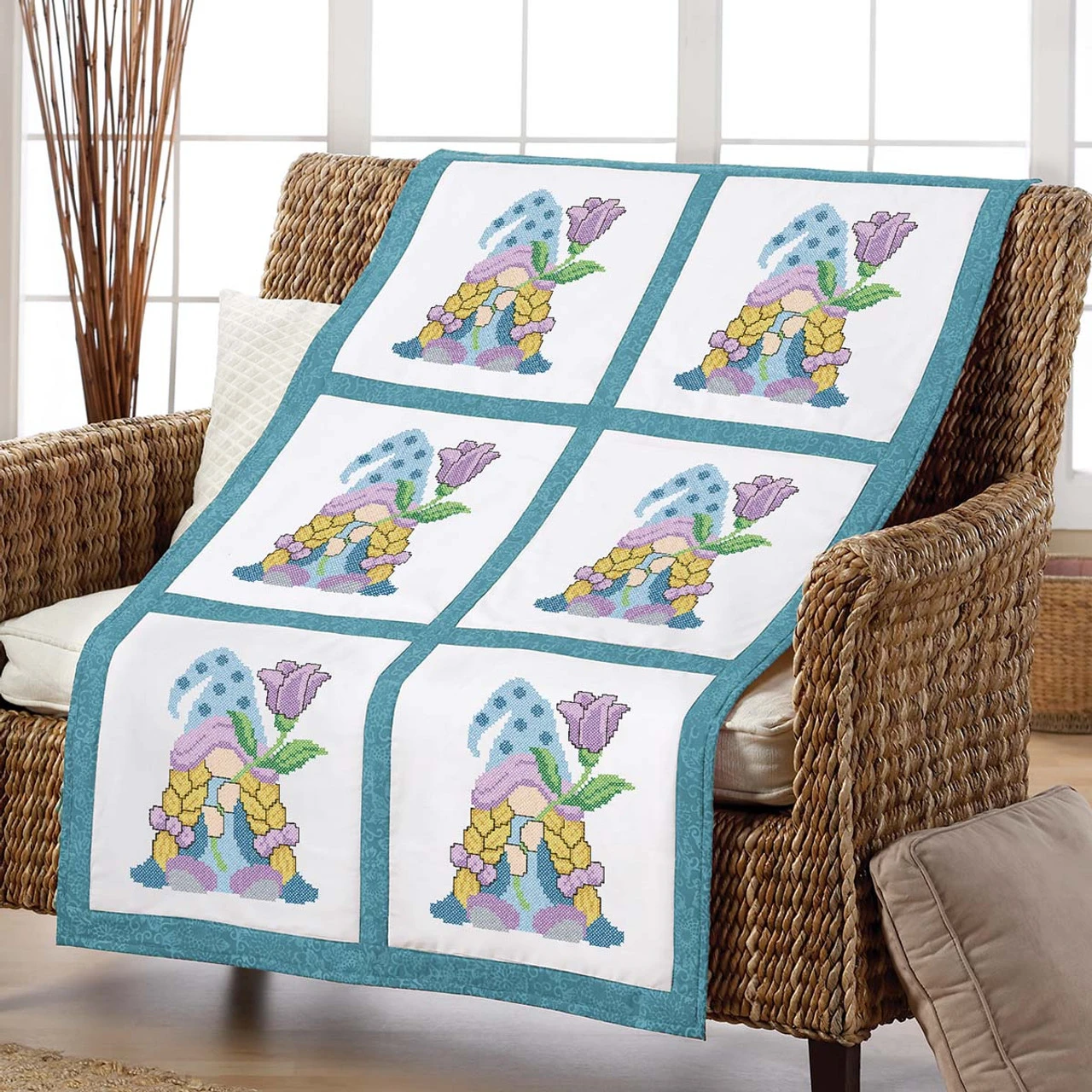 Herrschners Floral Gnome Quilt Blocks Stamped Cross-Stitch - Image 2