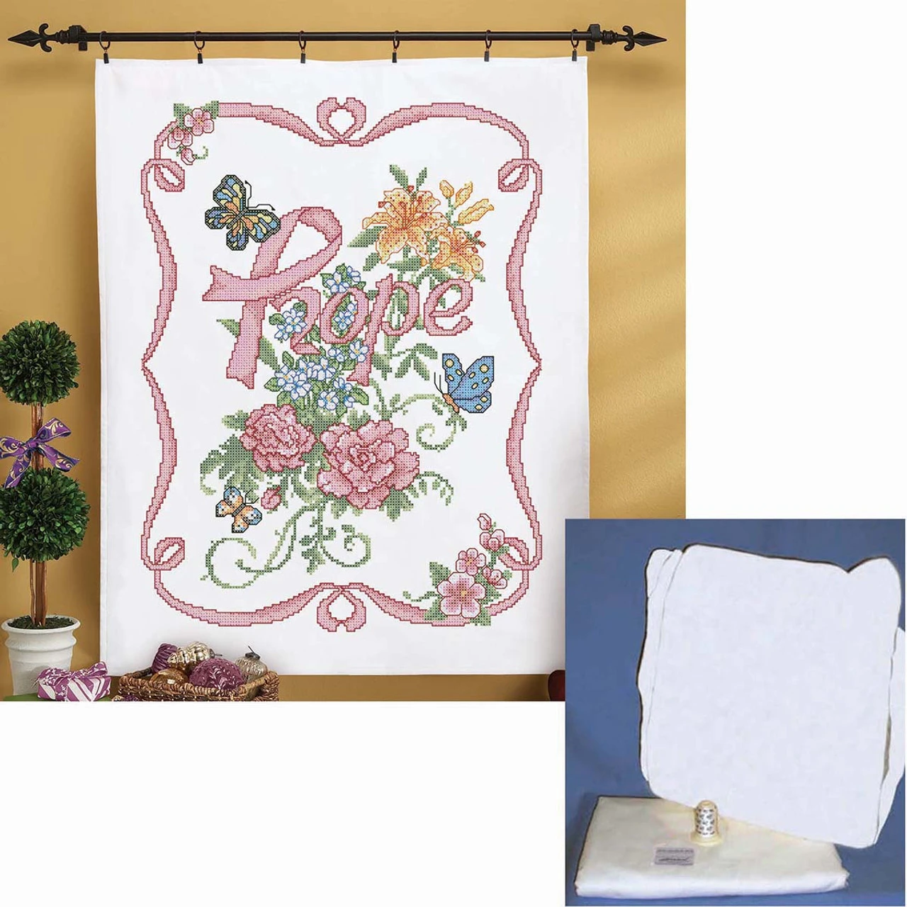 Herrschners Ribbon Of Hope Lap Quilt Set Stamped Cross-Stitch