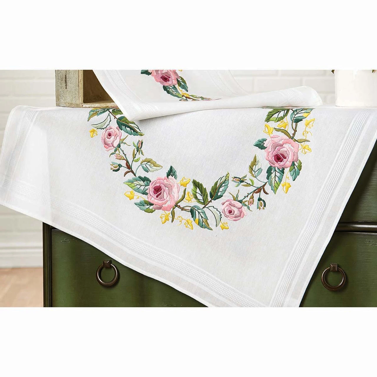 Nob Hill Roses & Leaves Table Topper Stamped Embroidery Kit