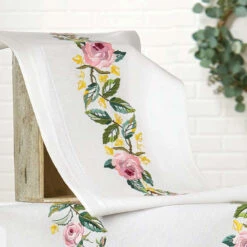 Nob Hill Roses & Leaves Table Runner Stamped Embroidery Kit