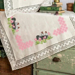 Nob Hill Roosters Table Topper Stamped Cross-Stitch