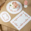 Nob Hill Pink Flowers Doily Set Stamped Embroidery