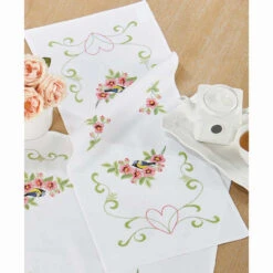 Craftways Apple Blossom With Finch Table Runner Stamped Embroidery Kit