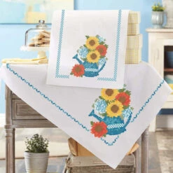 Herrschners Country Welcome Table Topper & Table Runner Stamped Cross-Stitch