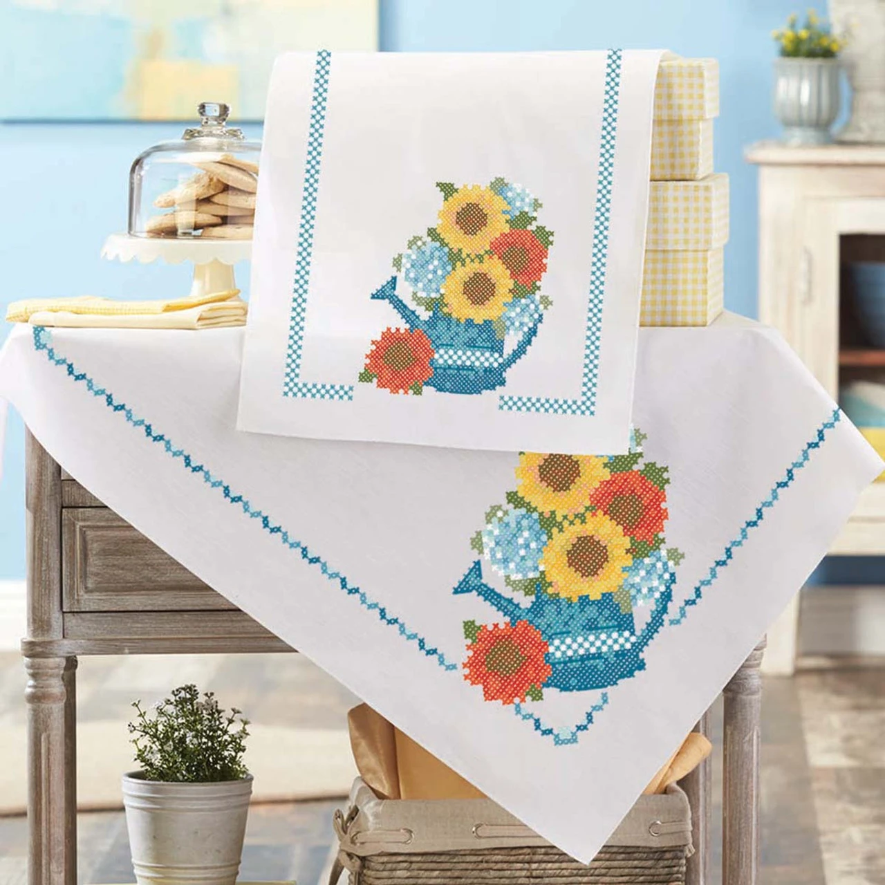 Herrschners Country Welcome Table Topper & Table Runner Stamped Cross-Stitch