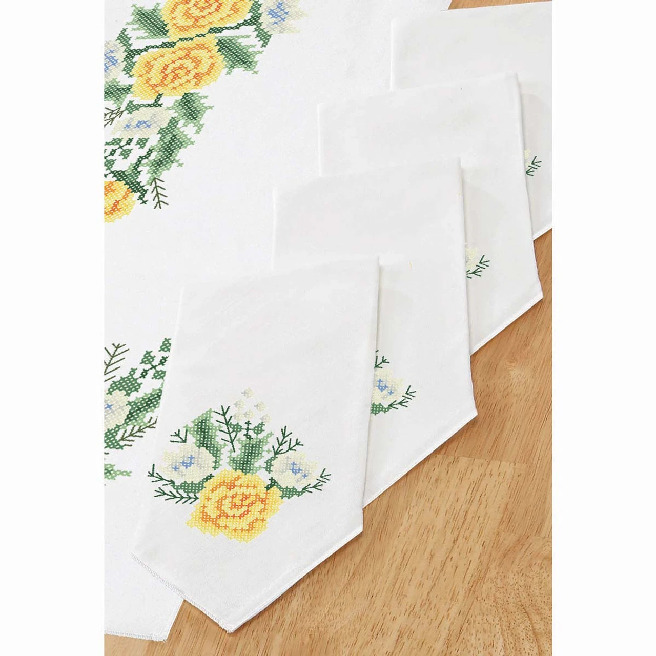 Herrschners Sunshine Roses Napkins Stamped Cross-Stitch