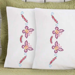 Herrschners Stella Pillowcase Pair Stamped Embroidery