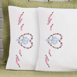 Herrschners Beverly Pillowcase Pair Stamped Embroidery