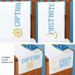 Herrschners Captain & First Mate Pillowcase Pair & Dresser Scarf Stamped Cross-Stitch