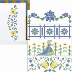 Herrschners Yellow & Blue Beauties Pillowcases Stamped Cross-Stitch