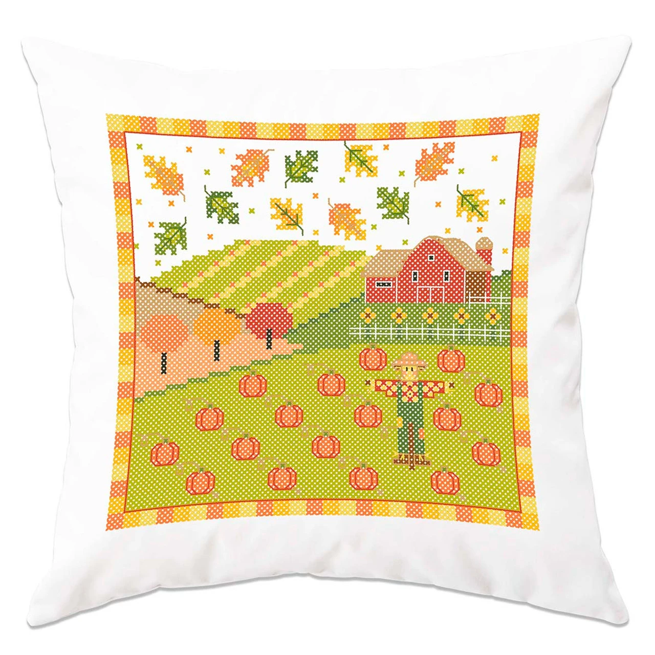 Herrschners At The Pumpkin Patch Pillow Cover Stamped Cross-Stitch Kit