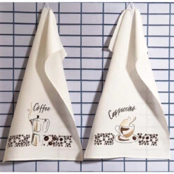 Herrschners Coffee & Cappuccino Towel Pair Stamped Embroidery Kit