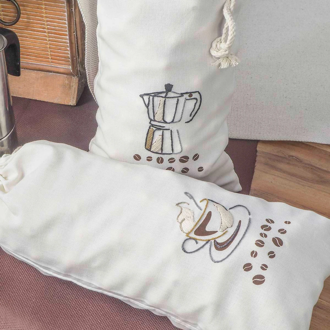 Herrschners Coffee & Cappuccino Bags Stamped Embroidery Kit