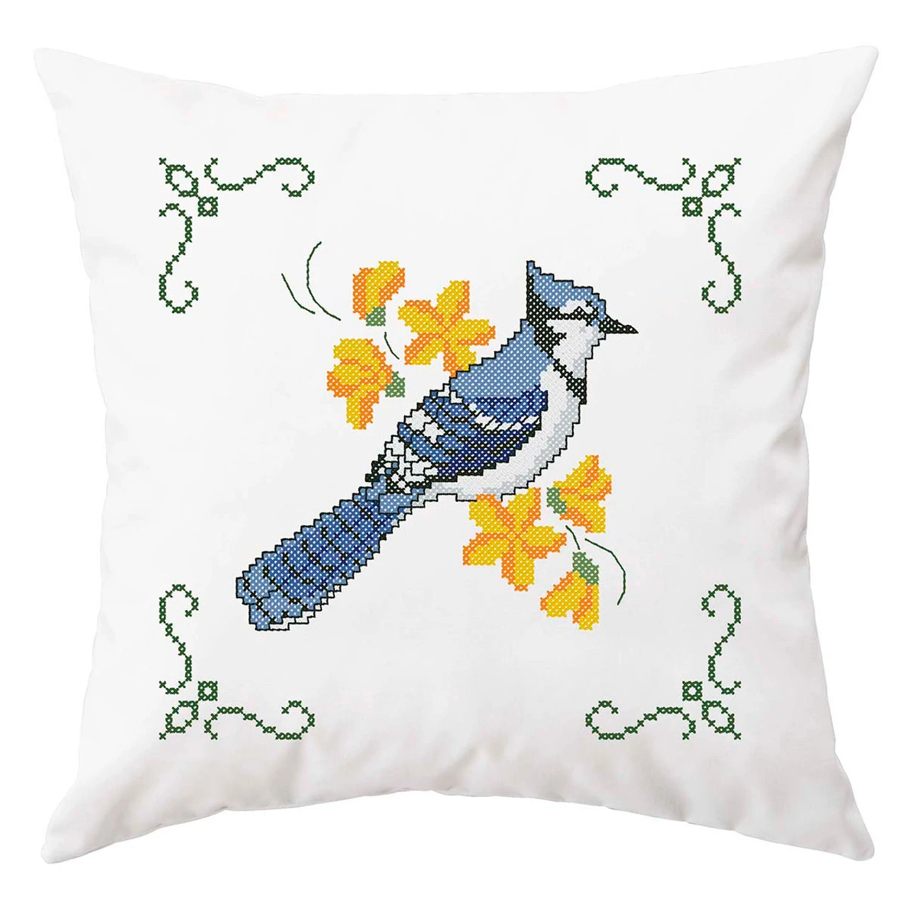 Herrschners Blue Jay Pillow Cover Stamped Cross-Stitch Kit