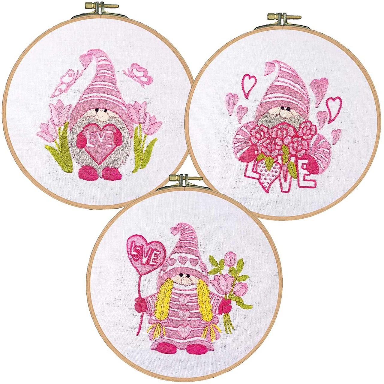 Craftways Pink Gnome Hoop Set Stamped Embroidery