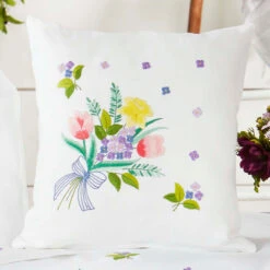 Herrschners Tulip & Daffodil Spray Pillow Cover Stamped Embroidery Kit