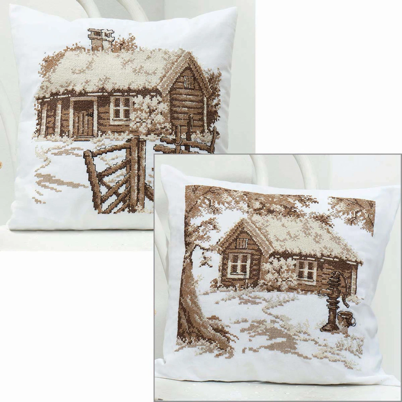 Craftways Log Cabin Pillow Cover Set Stamped Cross-Stitch