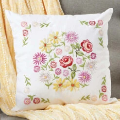 Craftways Vibrant Flowers Pillow Cover Stamped Embroidery Kit