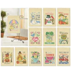 Herrschners Monthly Porch Flags With FREE Stand Stamped Cross-Stitch