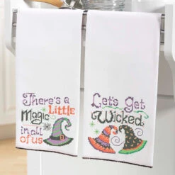 Herrschners Witch's Brew Towel Pair Stamped Cross-Stitch