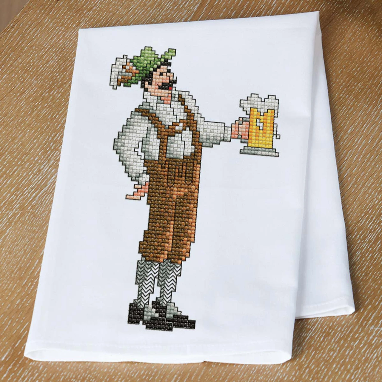 Village Linens Oktoberfest Lederhosen Towel Stamped Cross-Stitch Kit
