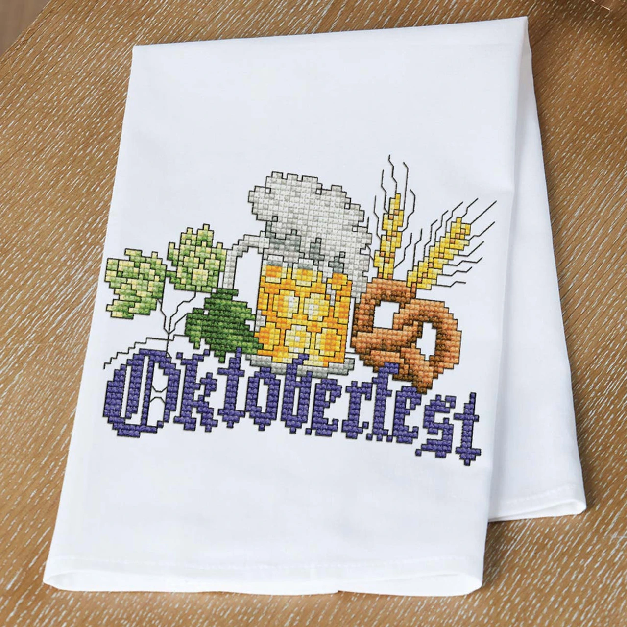 Village Linens Oktoberfest Bretz'n Towel Stamped Cross-Stitch Kit