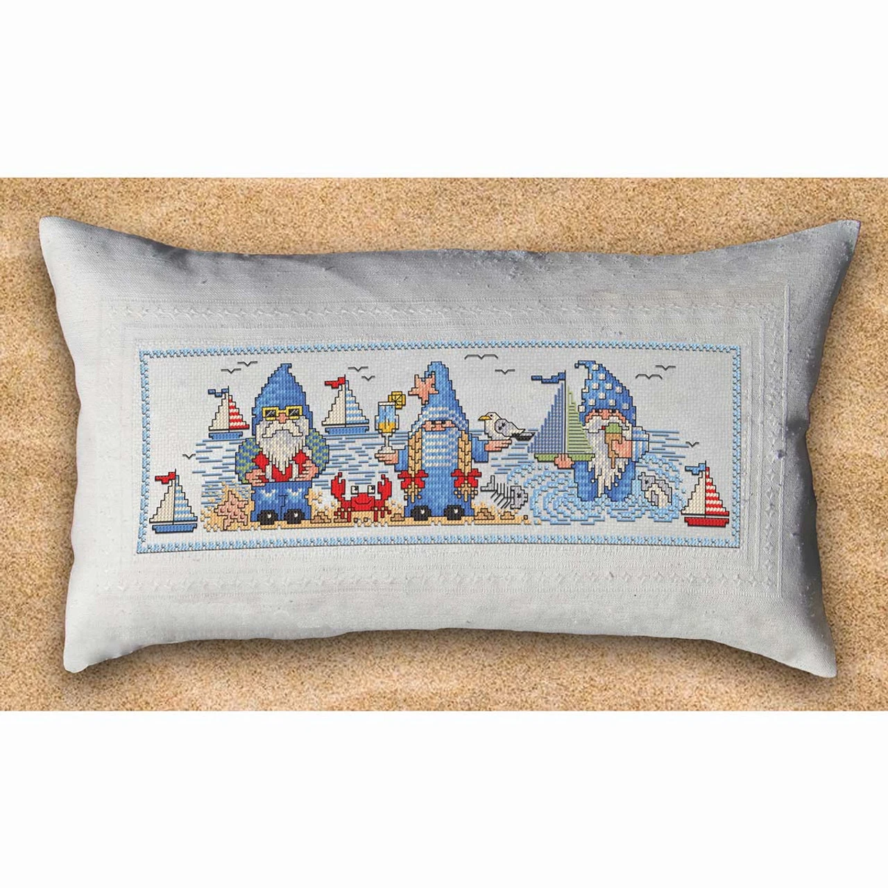 Nob Hill Summer Gnome Pillow Cover Counted Cross-Stitch Kit
