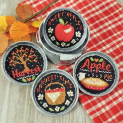 Herrschners Apple Harvest Tin Coasters Counted Cross-Stitch Kit