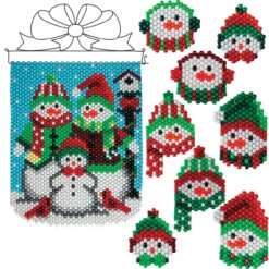 Herrschners Snow Family Banner & Ornament & Free Hanger, Set Of 3 Pony Bead Kit