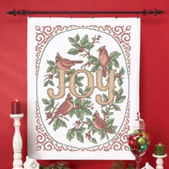 Herrschners Cardinal Joy Lap Quilt Top Stamped Cross-Stitch Kit