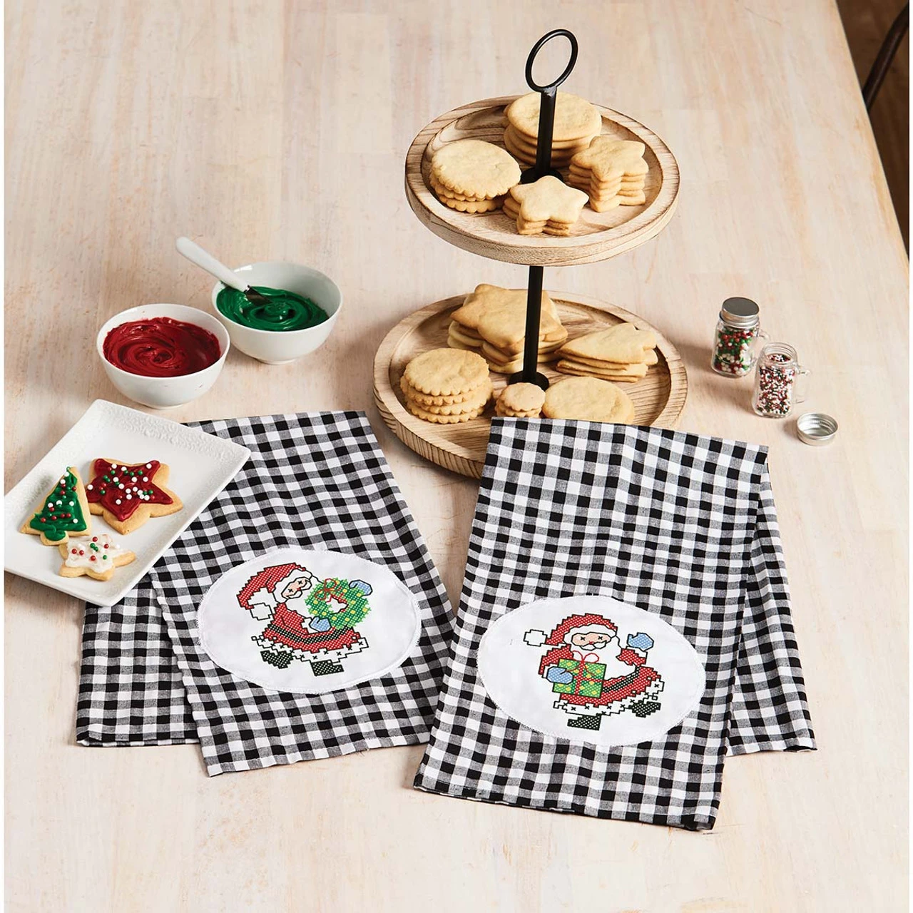 Herrschners Cheery Santa Towel Pair Stamped Cross-Stitch