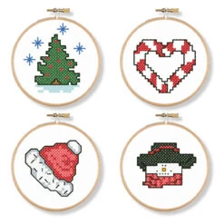 Herrschners Tis The Season Ornament Hoops Stamped Cross-Stitch Kit