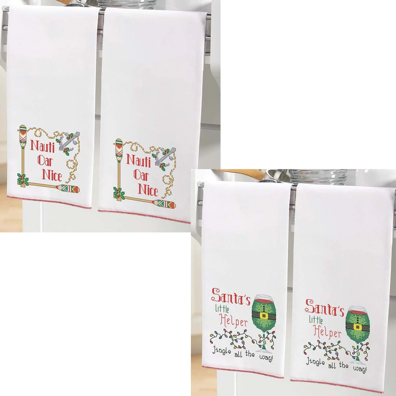 Herrschners Nauti Oar Nice & Christmas Wine Set Stamped Cross-Stitch