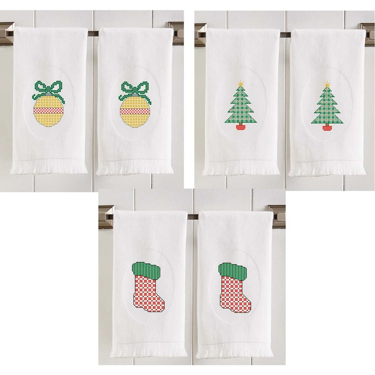 Herrschners Classic Christmas Towel Set Stamped Cross-Stitch