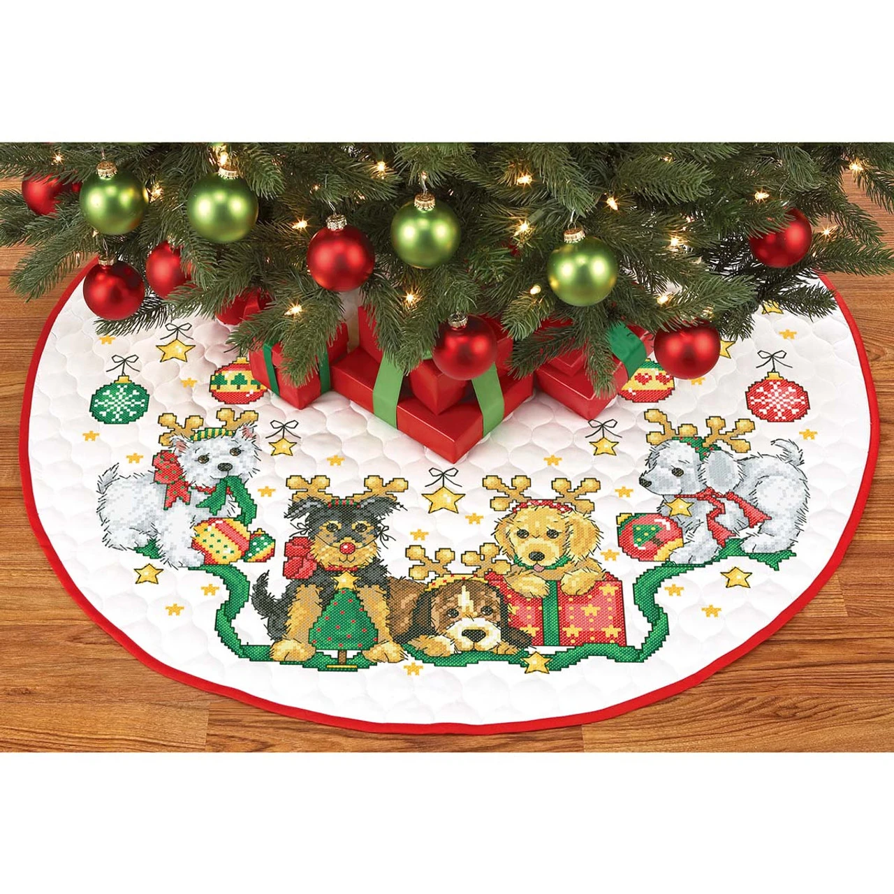 Herrschners Santa's Little Helpers Tree Skirt Stamped Cross-Stitch