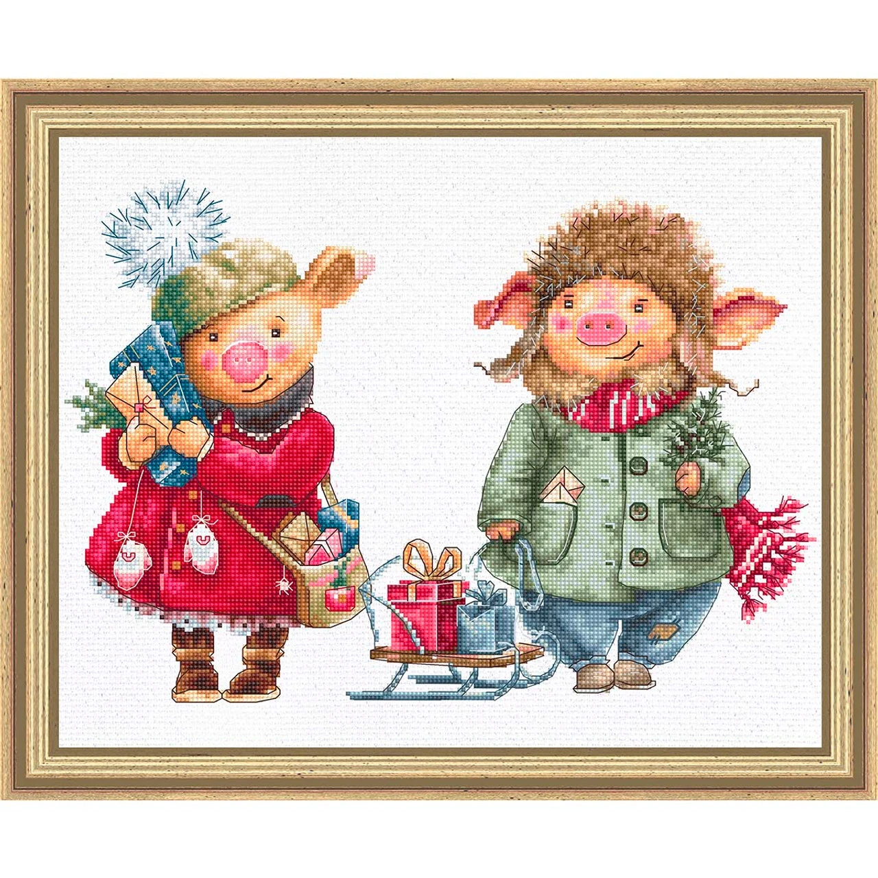 Luca-S Christmas Pigs Counted Cross-Stitch Kit
