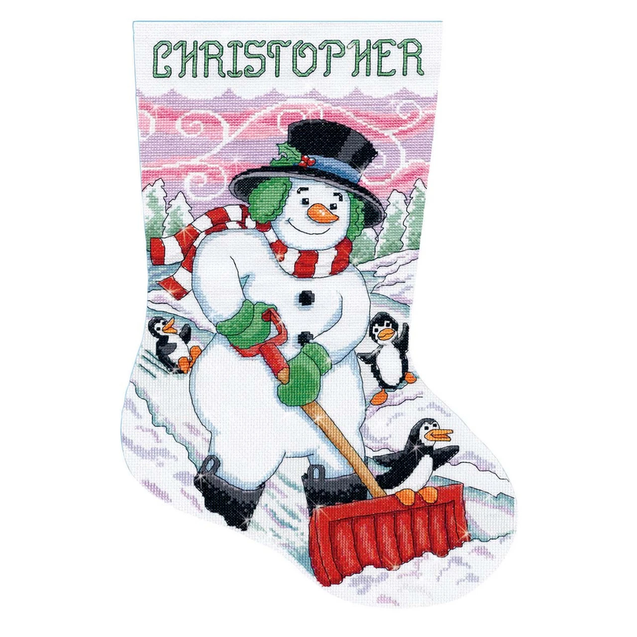 Design Works Shoveling Snowman Stocking Counted Cross-Stitch Kit