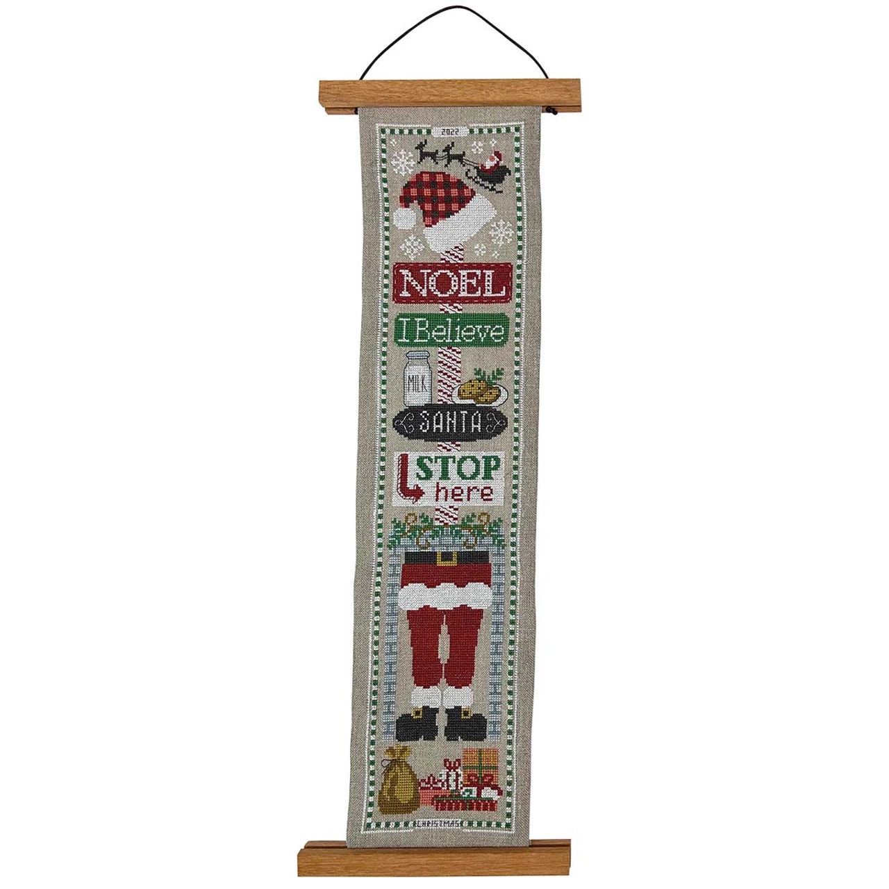 Tiny Modernist Jolly Christmas Bell Pull Counted Cross-Stitch Chart